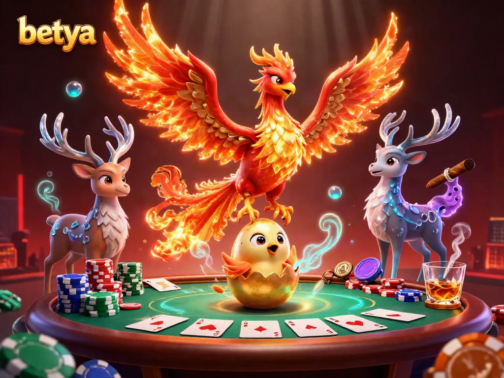Experience excitement with Betya as a phoenix rises, symbolizing winning at poker.