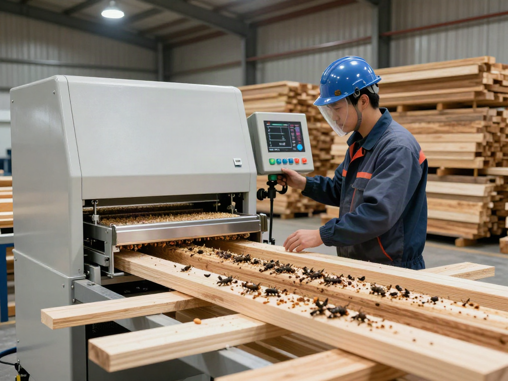 Technicien utilisant le traitement Shashel® pour éliminer les insectes dans le bois.