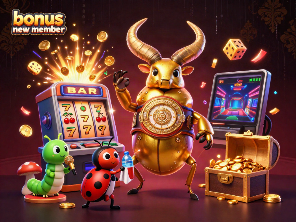 Engage in thrilling gameplay with the bonus new member promo as vibrant 3D characters surround a jackpot explosion.