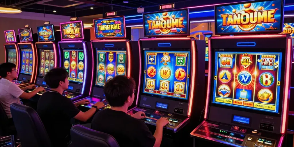 Permainan apk slot yang seru dengan pemain menggunakan perangkat mobile untuk memenangkan jackpot di kasino virtual.
