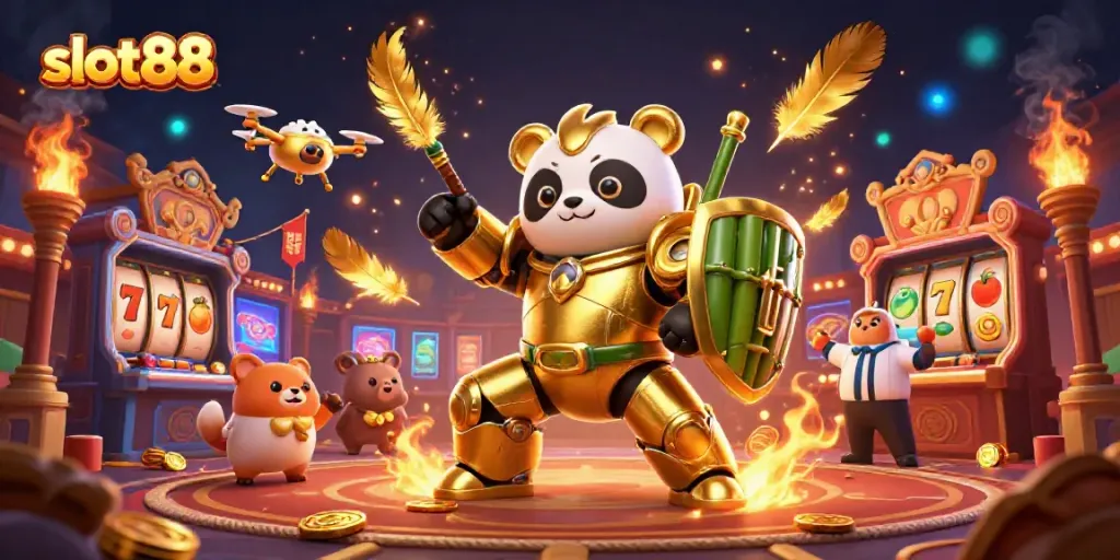 Experience the vibrant action of slot88 in a dynamic 3D casino illustration featuring colorful characters.